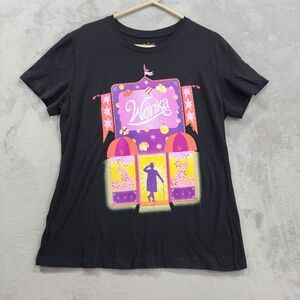 NEW Willy Wonka Shirt Womens 2XL Black Candy Factory Graphic Movie Tee Crew Neck